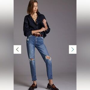 Pilcro Boyfriend Jeans in Medium Blue with Distressed Knees